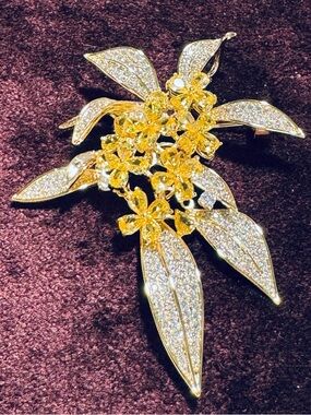 Gold-Tone Yellow Crystal Floral Brooch - Women Jewelry